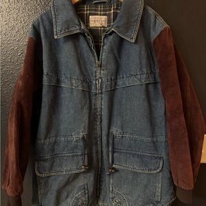 Arizona Jean Company Denim Jacket in Washed Blue with Plaid Lining